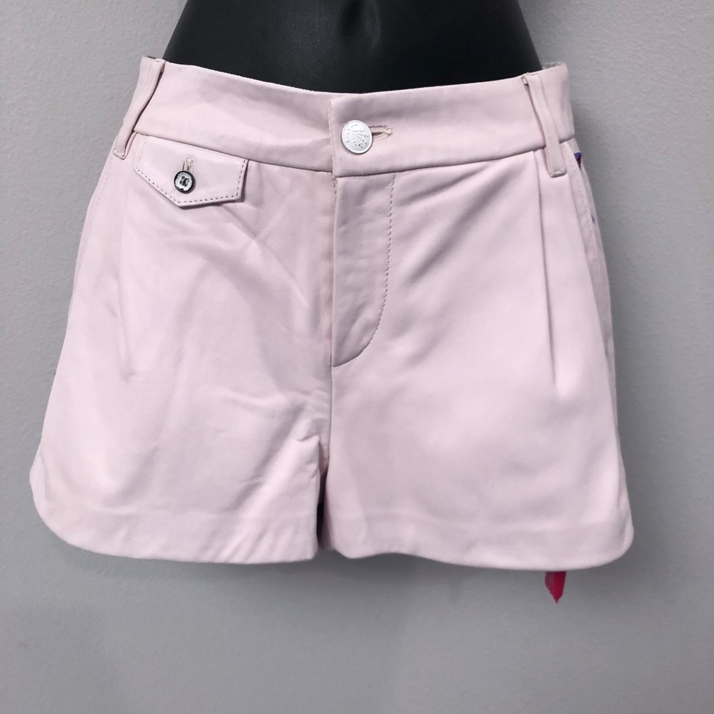 New Rag & Bone Blush Pink Lambskin Leather Pleated Shorts Size 2